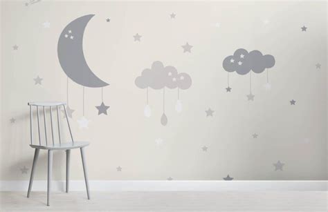 Baby Clouds And Moon Wallpaper Mural Hovia Uk Baby Nursery Wallpaper