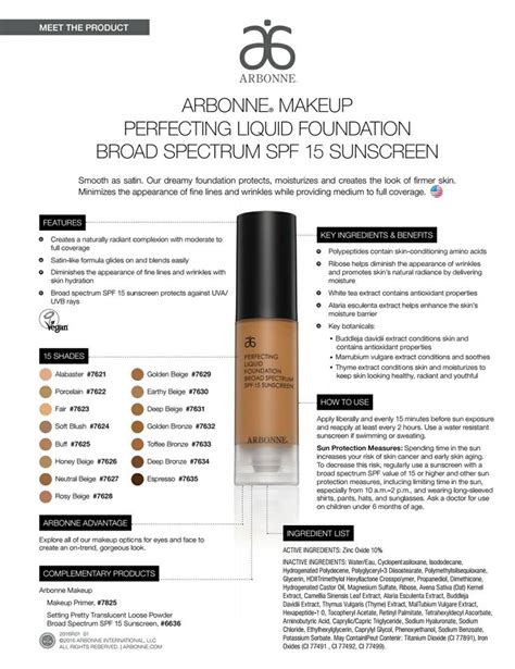 Arbonne Makeup Perfecting Liquid Foundation Broad Spectrum Spf 15