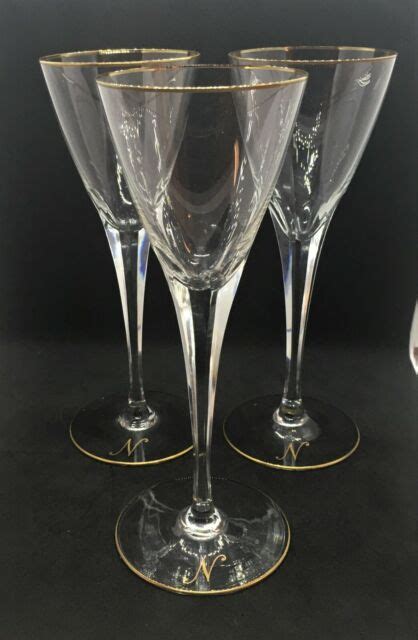 Noritake Set Of Three 8 5 Gold Rim Crystal Wine Or Champagne Goblets Glasses Ebay
