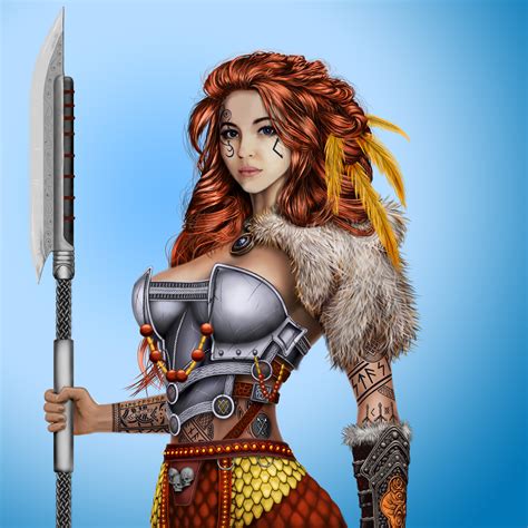 artstation redhead girl warrior