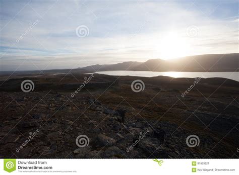 Landscape With Lake And Mountain Range Light Reflections In The Stock