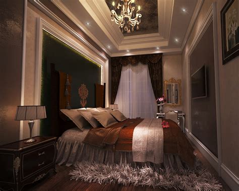 Classic Master Bedroom With Dark Colors And Luxurious Accessories