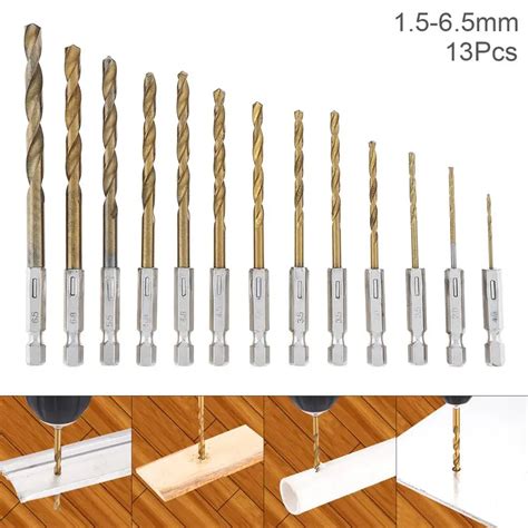 13pcslot Hss High Speed Steel Titanium Coated Drill Bit Set 14 Hex