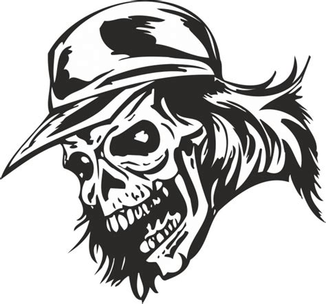 Zombie Skull With Cap Sticker Vector Free Vector Vectors Graphic Art