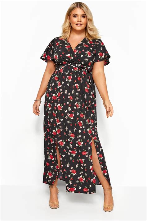 Black Floral Wrap Maxi Dress Yours Clothing