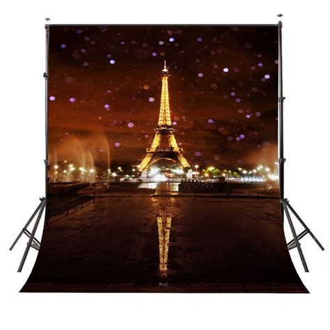 5x7ft Backdrop Paris Eiffel Tower Background Dreamlike Fountain Night