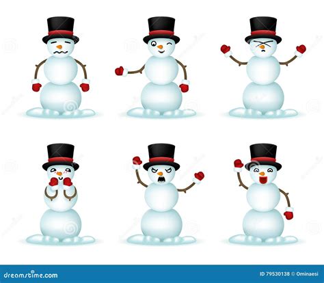 Christmas Snowman Smile Emoticon Icons Set Isolated 3d Realistic Design