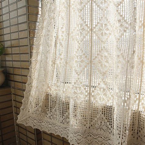French Country Crochet Lace Curtain Cotton Thread Hollow Panel Vintage