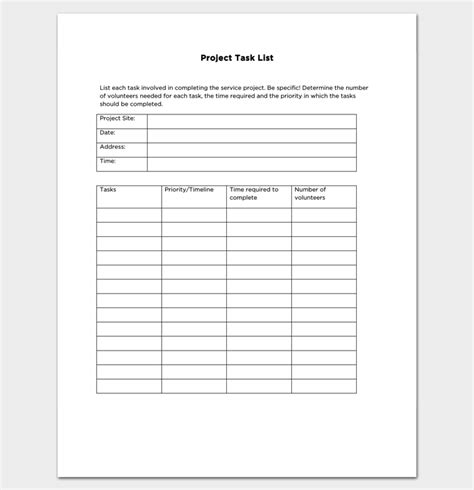 Project Task List Template 14 To Do Lists For Word Excel Pdf Format