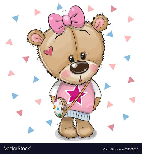 Cute Teddy Bear With A Bow On A White Background Vector Image Teddy