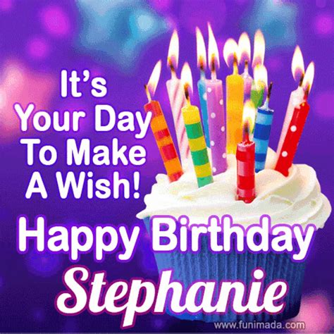 happy birthday for stephanie with birthday cake and lit candles my xxx hot girl