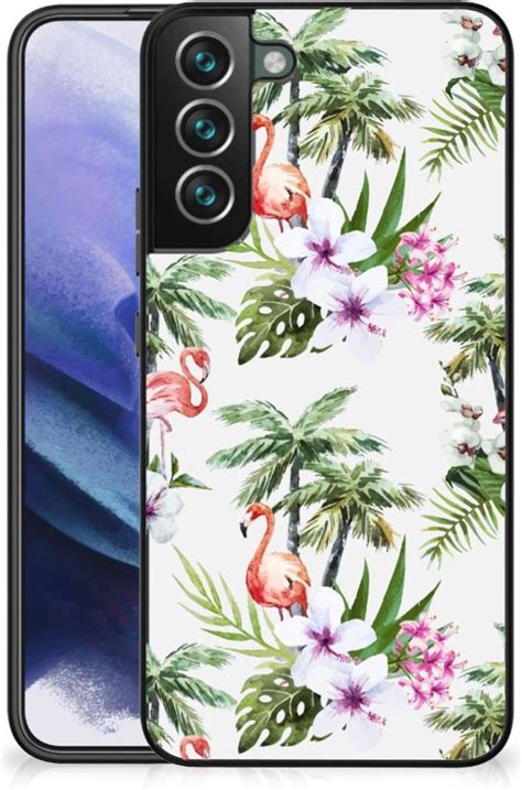 Doorzichtig Hoesje Samsung Galaxy S22 Pro Gsm Hoesje Met Zwarte Rand Flamingo Palms