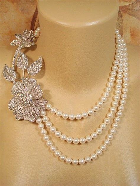 Statement-Halskette für Braut, Perlenkette ...