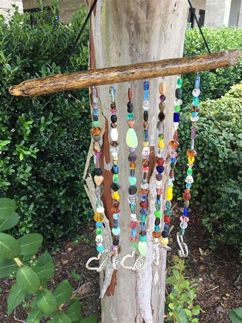 Driftwood Mobile W Large Crystal And Glass Beads Ooak Recycled Etsy