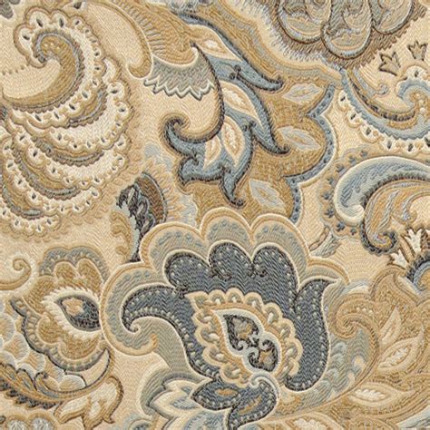 Gold Blue And Green Abstract Paisley Upholstery Fabric By The Yard