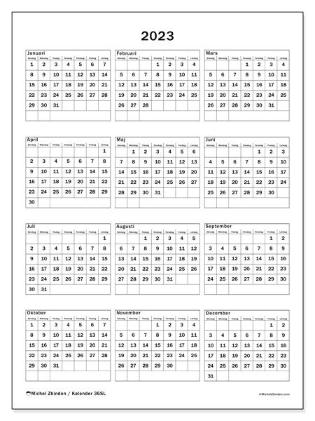 Kalender 2023 för att skriva ut 37SL Michel Zbinden SE