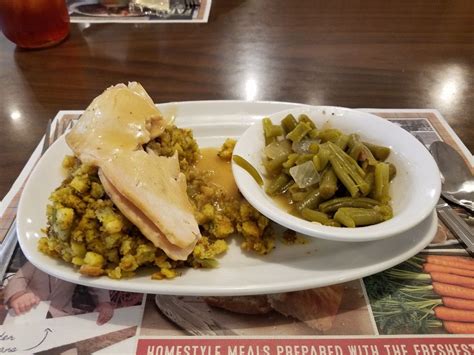 Turkey Dinner with Stuffing and green beans at Bob Evans Restaurant on