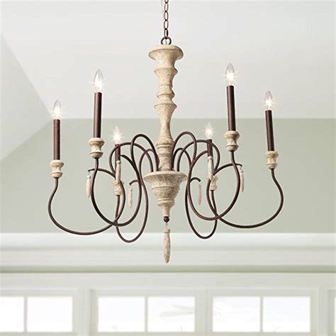 Laluz 6 Light Shabby Chic French Country Wooden Chandelier Lighting