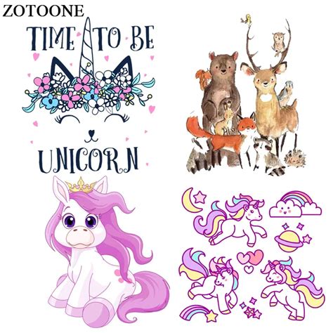 Zotoone Cute Unicorn Patch Iron On Transfers For Clothes Thermal