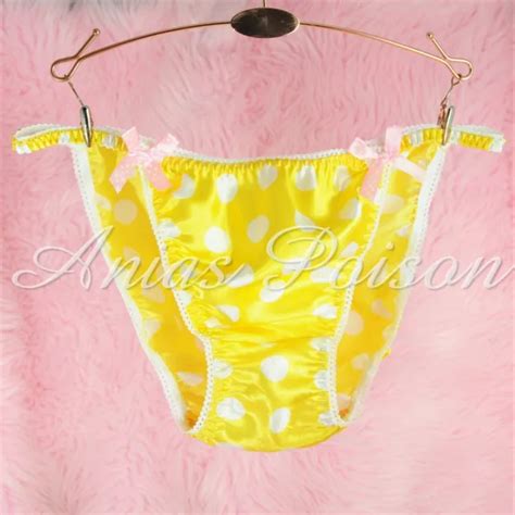 Vtg Style Satin Wetlook Ladies Sissy Yellow Polka Dot Panties String Bikini S Xl 19 99 Picclick