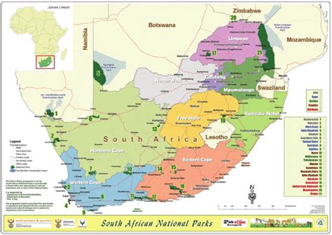 Map Of South African National Parks Locations Source Courtesy Of