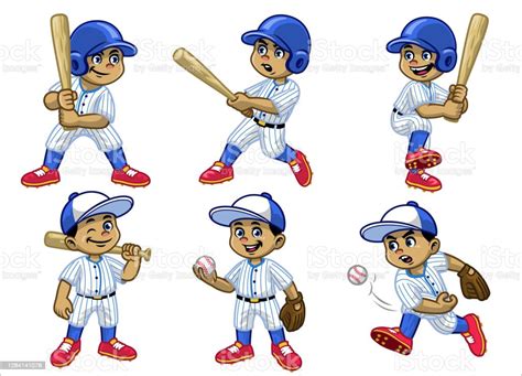 Set Cartoon Of White Boy Baseball Player Stock Illustration Download