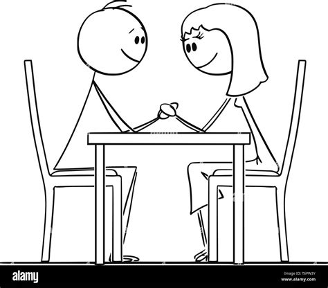 Cartoon Stick Figura Dibujo Ilustración Conceptual De Pareja Enamorada De Un Hombre Y Una Mujer