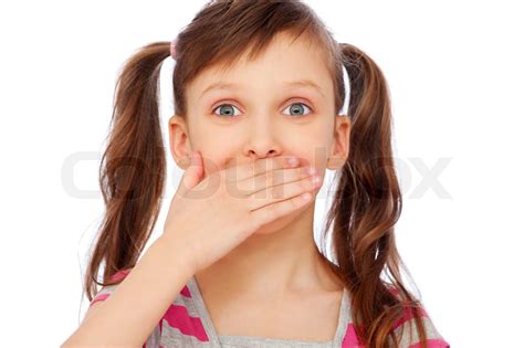Small Girl Covering Her Mouth Stock Image Colourbox