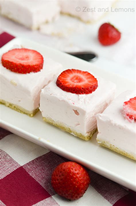 No Bake Strawberry Cheesecake Bars Zest And Lemons