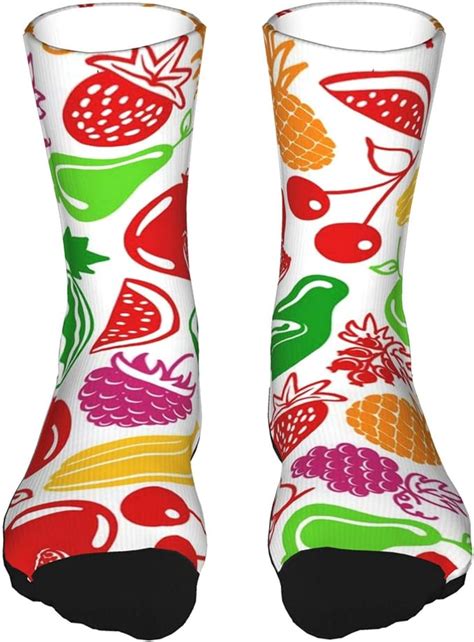 Fruits And Berries Icons On White Crew Sock Cool Unisex Sport Athletic Socks 40cm Long