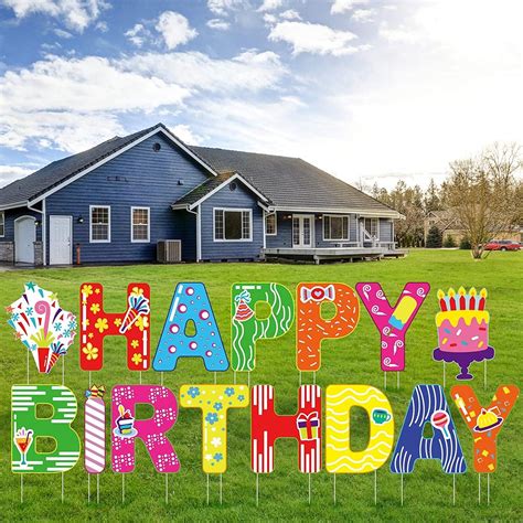 Colorful Happy Birthday Yard Sign With Stakes Letter Cupcake Etsy