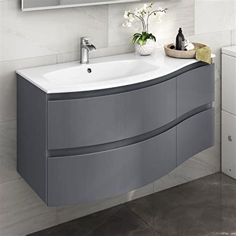 The bathroom is an individual's individual comfort zone to. Contemporary Gloss Grey Curved Vanity Unit Wall Hung Left ...