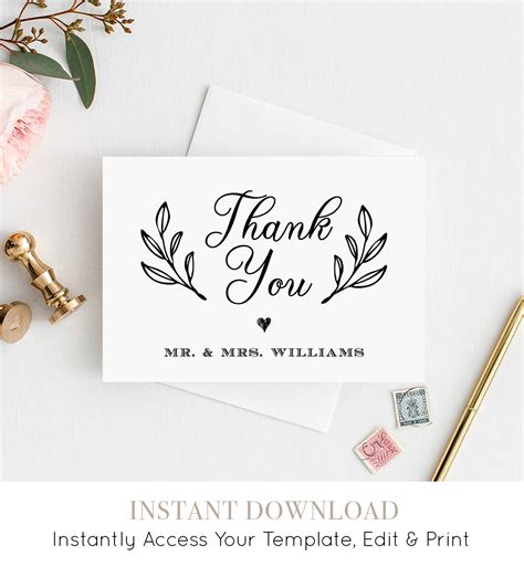 Perfect for sending thoughtful notes of gratitude with a personal touch. Thank You Card Template, Printable Rustic Wedding Thank You Note Card, 100% Editable, Instant ...