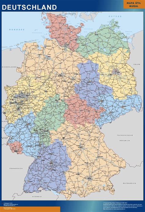 Large detailed elevation map of germany with administrative divisions, roads and cities. Germany map | Køb store vægkort af verden