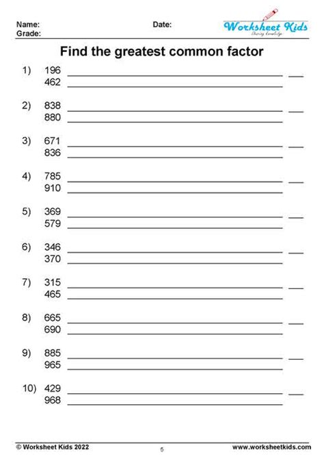 Find The Greatest Common Factor Worksheets Free Printable Pdf