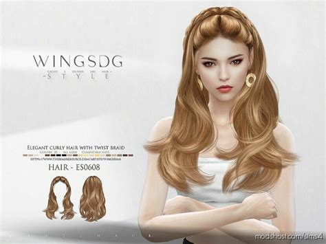 Wings Elegant Curly Hair With Twist Braid Es0608 Sims 4 Mod Modshost