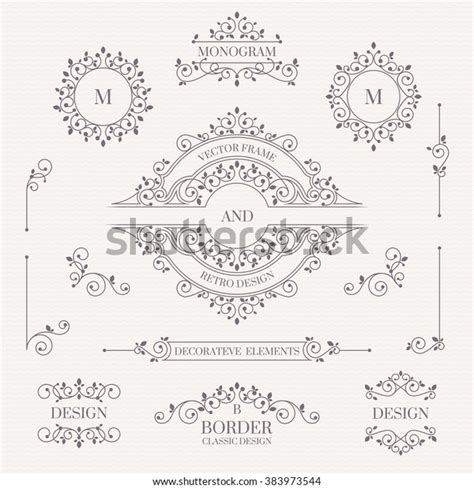 Set Decorative Monograms Borders Frames Corners Stock Vector Royalty