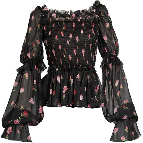 Dolce Gabbana Rose Print Square Neck Silk Chiffon Blouse Silk