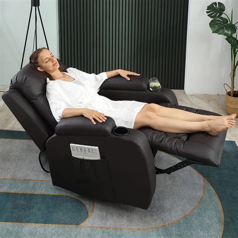 buy homcom luxury faux leather heated vibrating 8 point massage recliner chair with 360 swivel