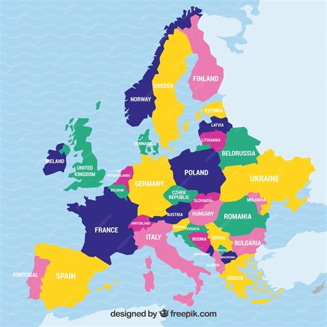 Mapa Da Europa Com Países De Cores Vetor Premium
