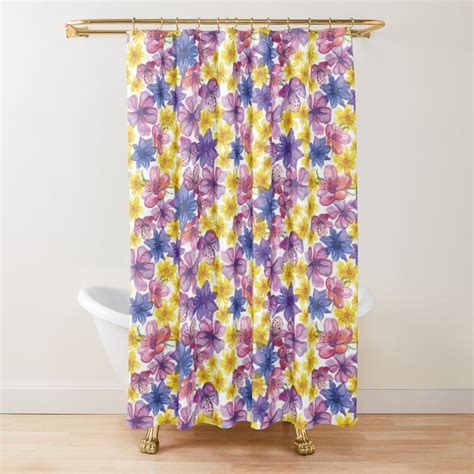 Watercolor Wildflowers Shower Curtain By Alijun Curtains Shower