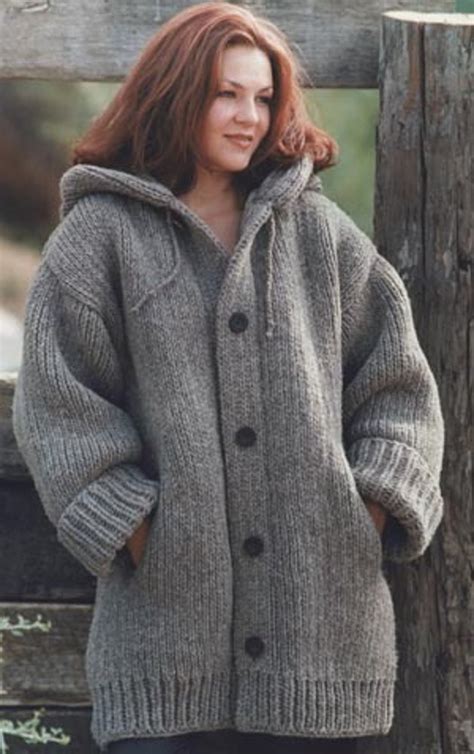Hand Knit Danbury Hooded Sweater Jacket In Lion Brand Wool Ease Chunky