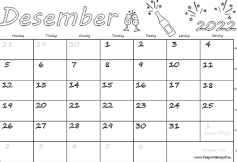 Kalender Desember 2022 Utskriftsvennlig Gratis Utskriftsvennlig Pdf