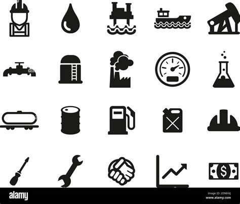 Oil Industry Or Offshore Oil Platform Icons Black And White Set Big Stock