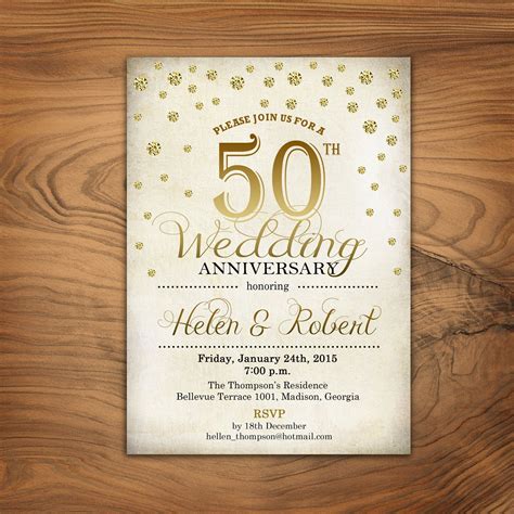 50th Wedding Anniversary Invitation Gold White Retro