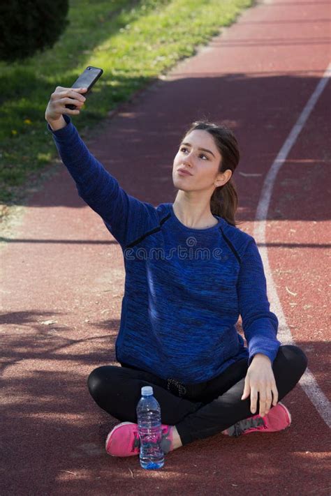 Happy Young Teen Girl Make Selfie After Workout Stock Image Image Of