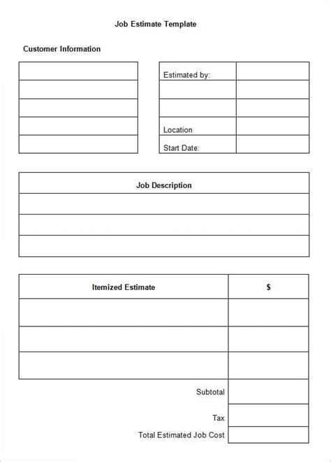 6 Work Estimate Templates Free Word And Excel Formats