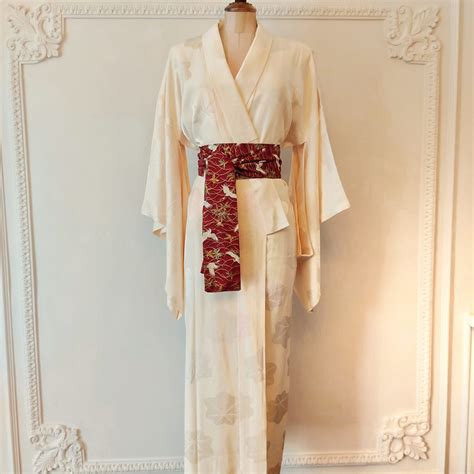 Vintage Japanese Silk Kimono Peach With Belt Maison Et Vie