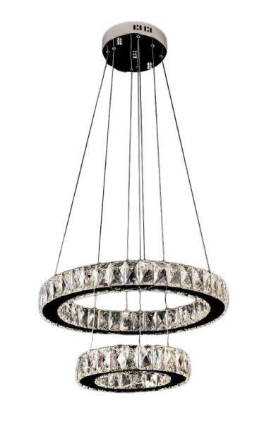 Lustre Pendente Cristal 2 Aneis Rings 3200k6000k 28w Com Controle