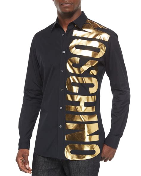 Moschino Gold Logo Long Sleeve Shirt In Black For Men Lyst
